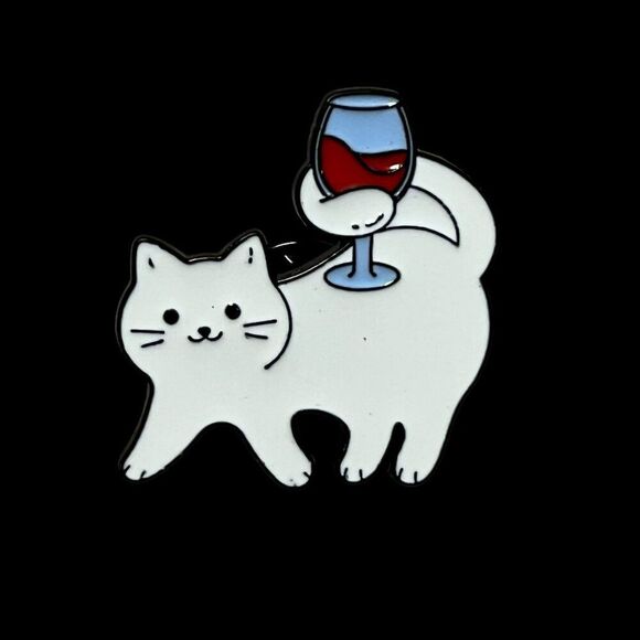 Fun Cat with Wine Bottle and Sunglasses Brooch - Quirky Enamel Lapel Pin - Picture 3 of 6